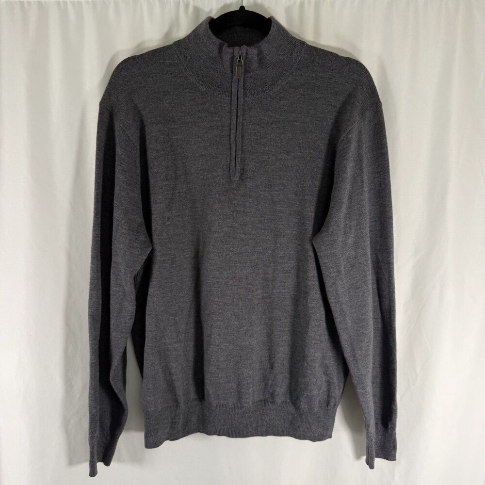 Jos A Bank 100% Merino Wool Sweater Men's Medium Gray 1/4 Zip Pullover Knit - Picture 1 of 10